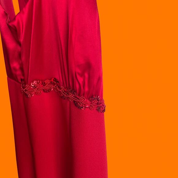 90's vintage red satin sequins formal holiday evening dress Size 7 Byer Too! - Picture 6 of 8